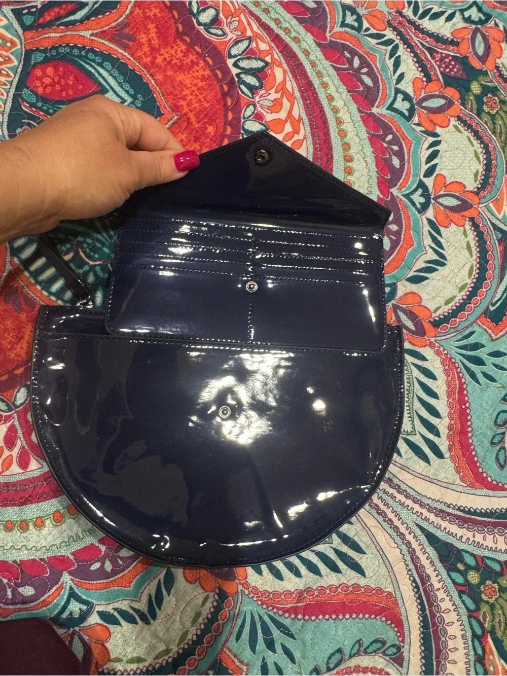 Banana Republic Navy Patent Half-Moon Clutch with Glitter Accent